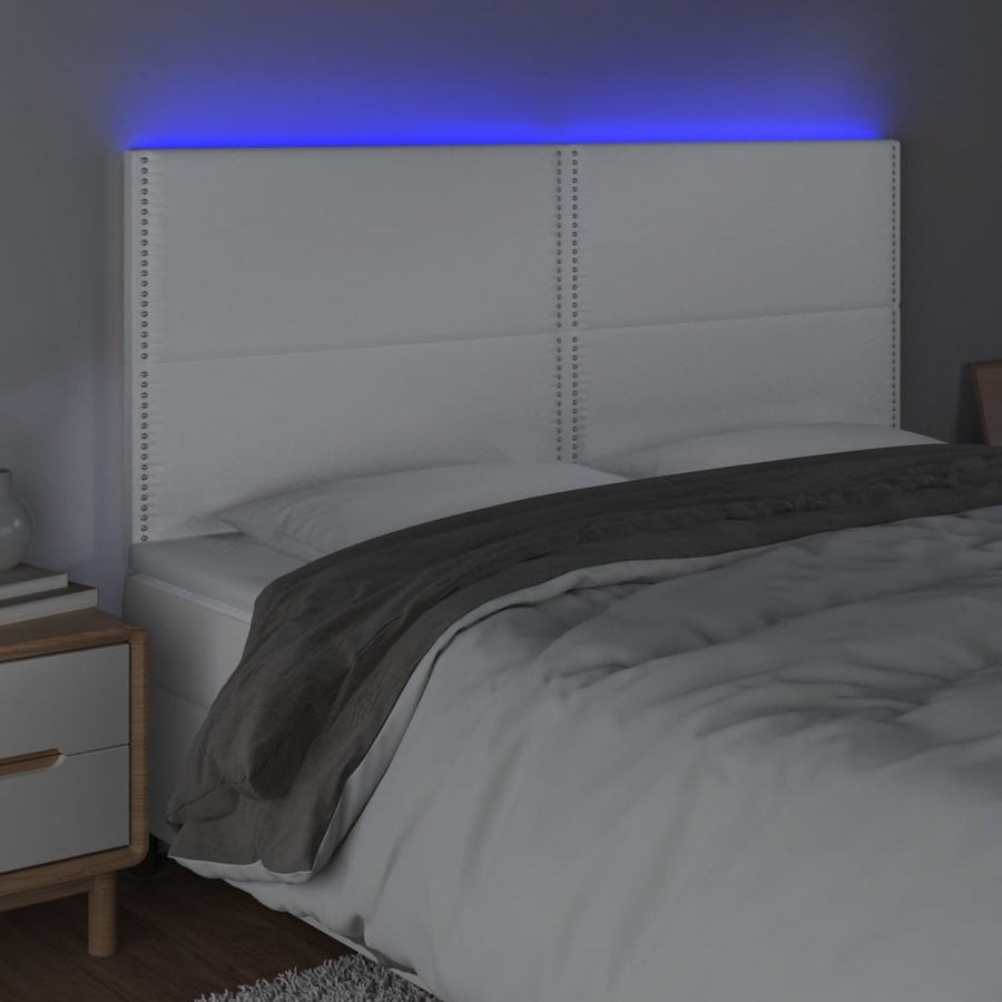 Hoofdbord LED 200x5x118/128 cm kunstleer wit 200 x 5 x 118/128 cm Wit