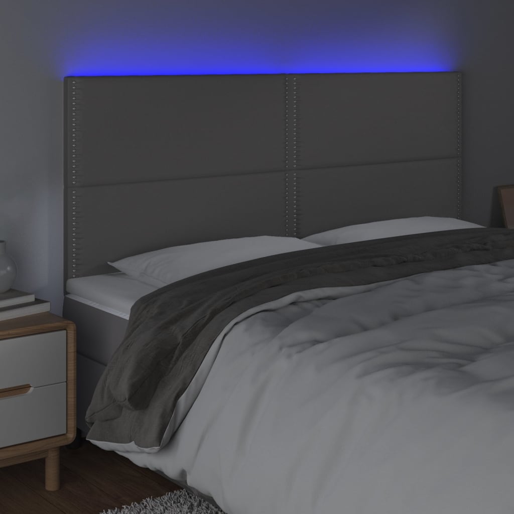 Hoofdbord LED 200x5x118/128 cm kunstleer grijs 200 x 5 x 118/128 cm Grijs