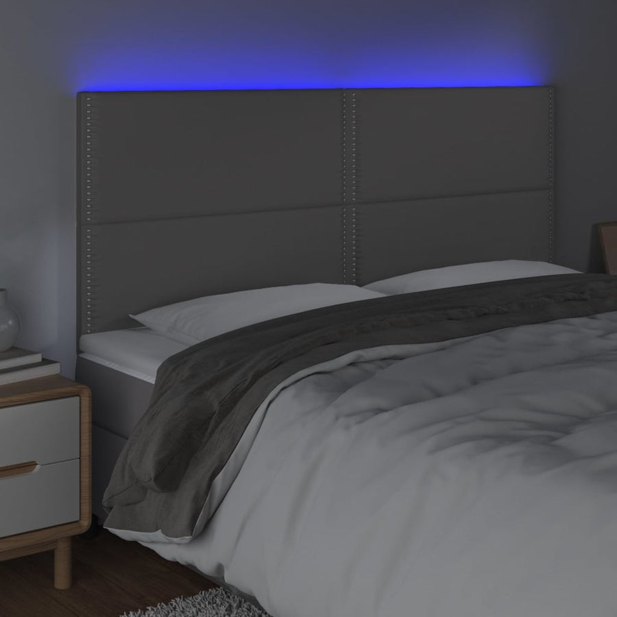 Hoofdbord LED 200x5x118/128 cm kunstleer grijs 200 x 5 x 118/128 cm Grijs