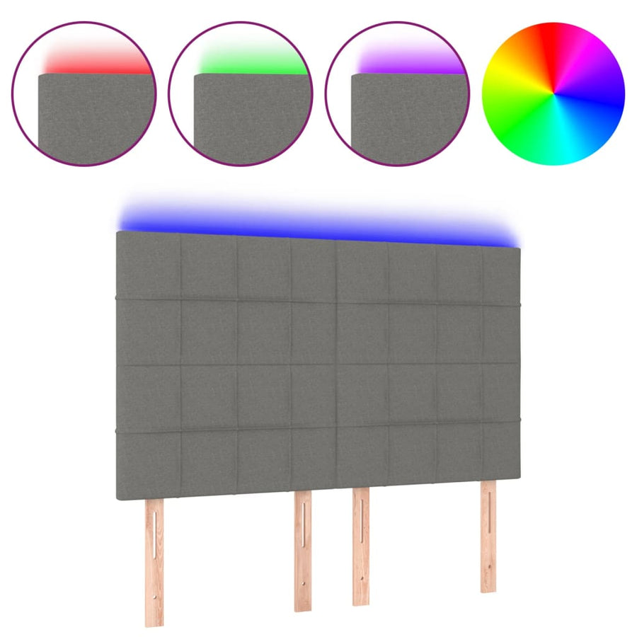 Hoofdbord LED 144x5x118/128 cm stof donkergrijs 144 x 5 x 118/128 cm Donkergrijs