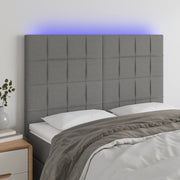 Hoofdbord 144x5x118/128 cm stof donkergrijs LED