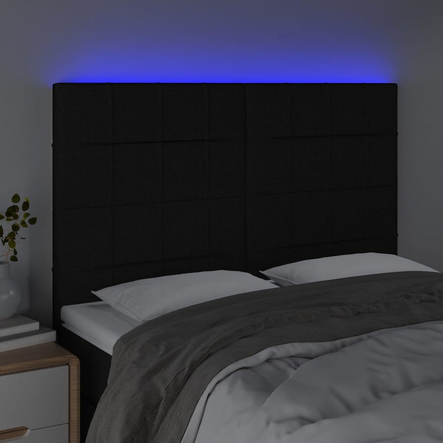 Hoofdbord LED 144x5x118/128 cm stof zwart 144 x 5 x 118/128 cm Zwart