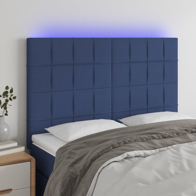 Hoofdbord LED 144x5x118/128 cm stof blauw 144 x 5 x 118/128 cm Blauw