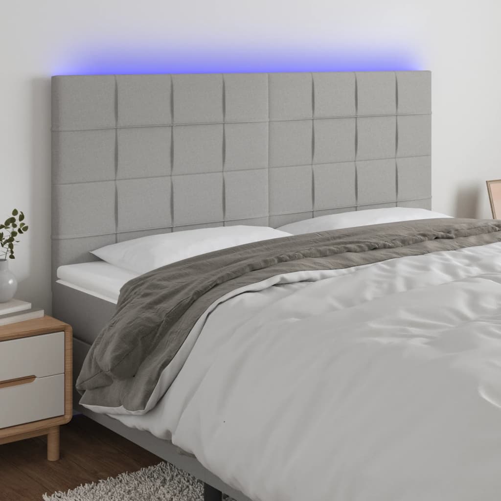 Hoofdbord LED 180x5x118/128 cm stof lichtgrijs 180 x 5 x 118/128 cm Lichtgrijs