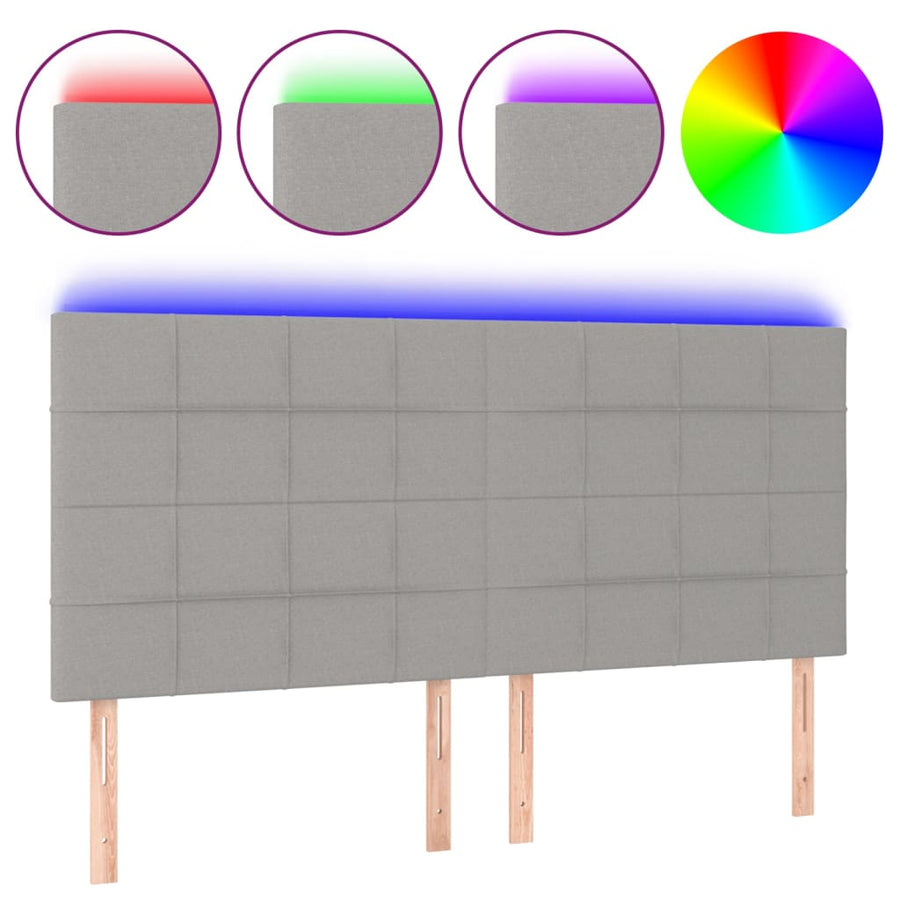 Hoofdbord LED 200x5x118/128 cm stof lichtgrijs 200 x 5 x 118/128 cm Lichtgrijs