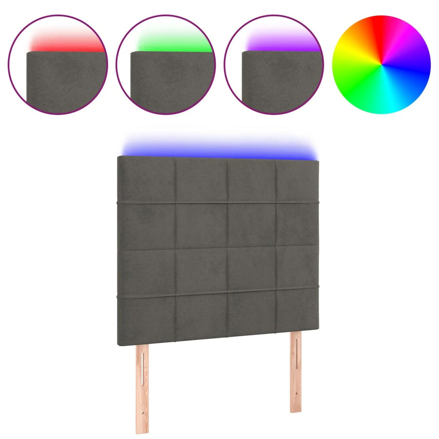 Hoofdbord Led Fluweel 80 x 5 x 118/128 cm Donkergrijs