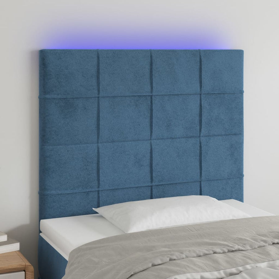 Hoofdbord Led Fluweel 1 90 x 5 x 118/128 cm Donkerblauw