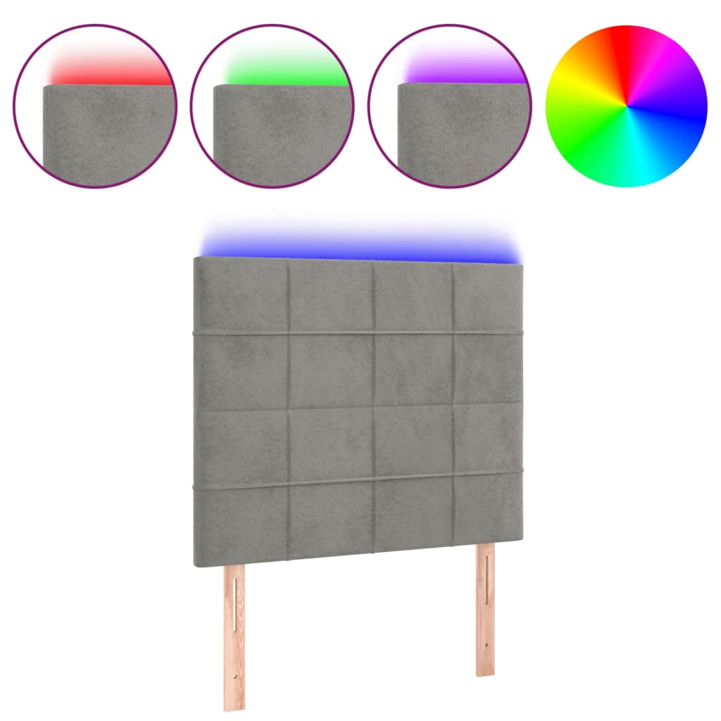 Hoofdbord Led Fluweel 100 x 5 x 118/128 cm Lichtgrijs