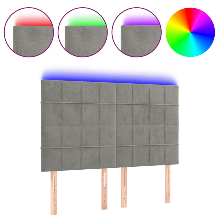 Hoofdbord Led Fluweel 144 x 5 x 118/128 cm Lichtgrijs