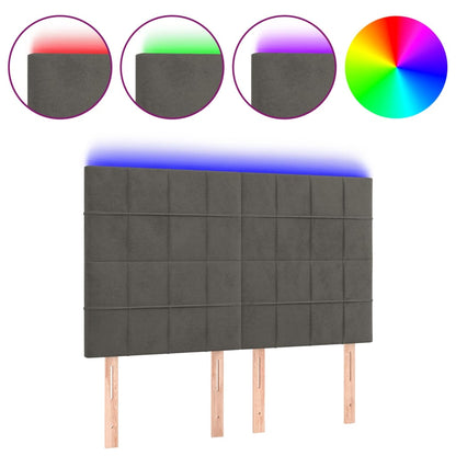 Hoofdbord Led Fluweel 144 x 5 x 118/128 cm Donkergrijs