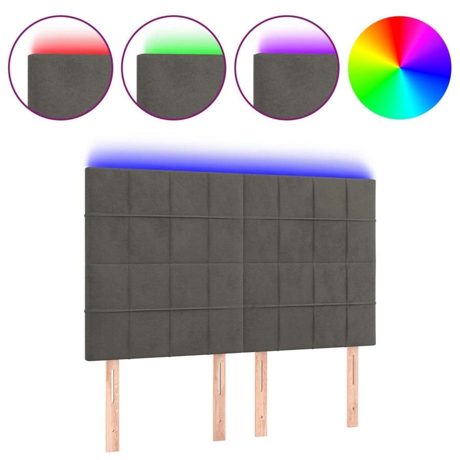 Hoofdbord Led Fluweel 144 x 5 x 118/128 cm Donkergrijs