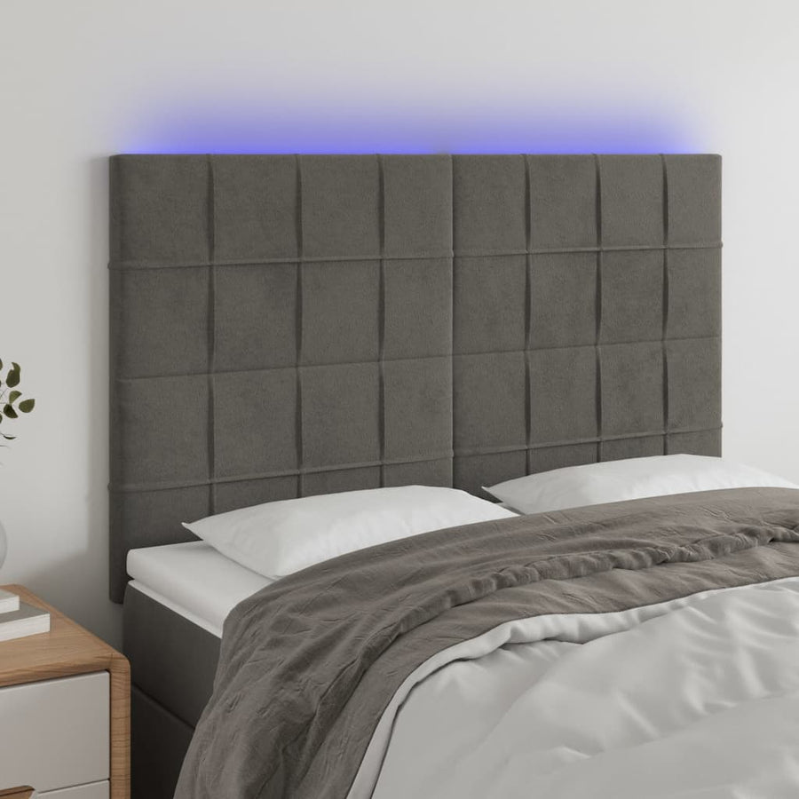 Hoofdbord Led Fluweel 144 x 5 x 118/128 cm Donkergrijs