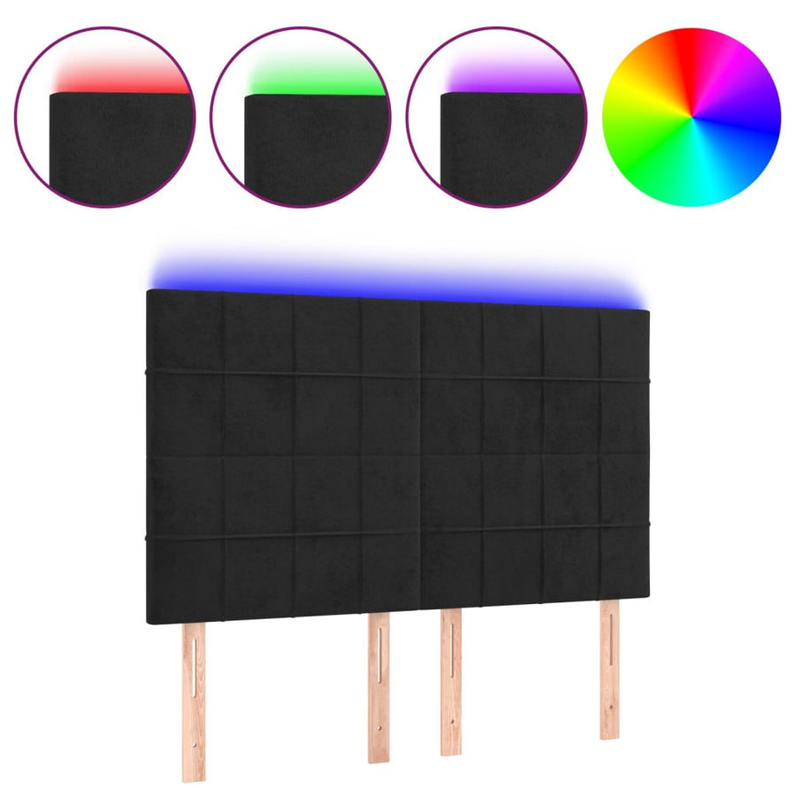 Hoofdbord Led Fluweel 144 x 5 x 118/128 cm Zwart