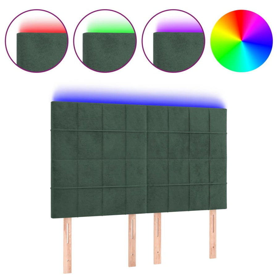 Hoofdbord Led Fluweel 144 x 5 x 118/128 cm Donkergroen