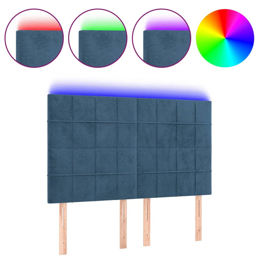 Hoofdbord Led Fluweel 144 x 5 x 118/128 cm Donkerblauw