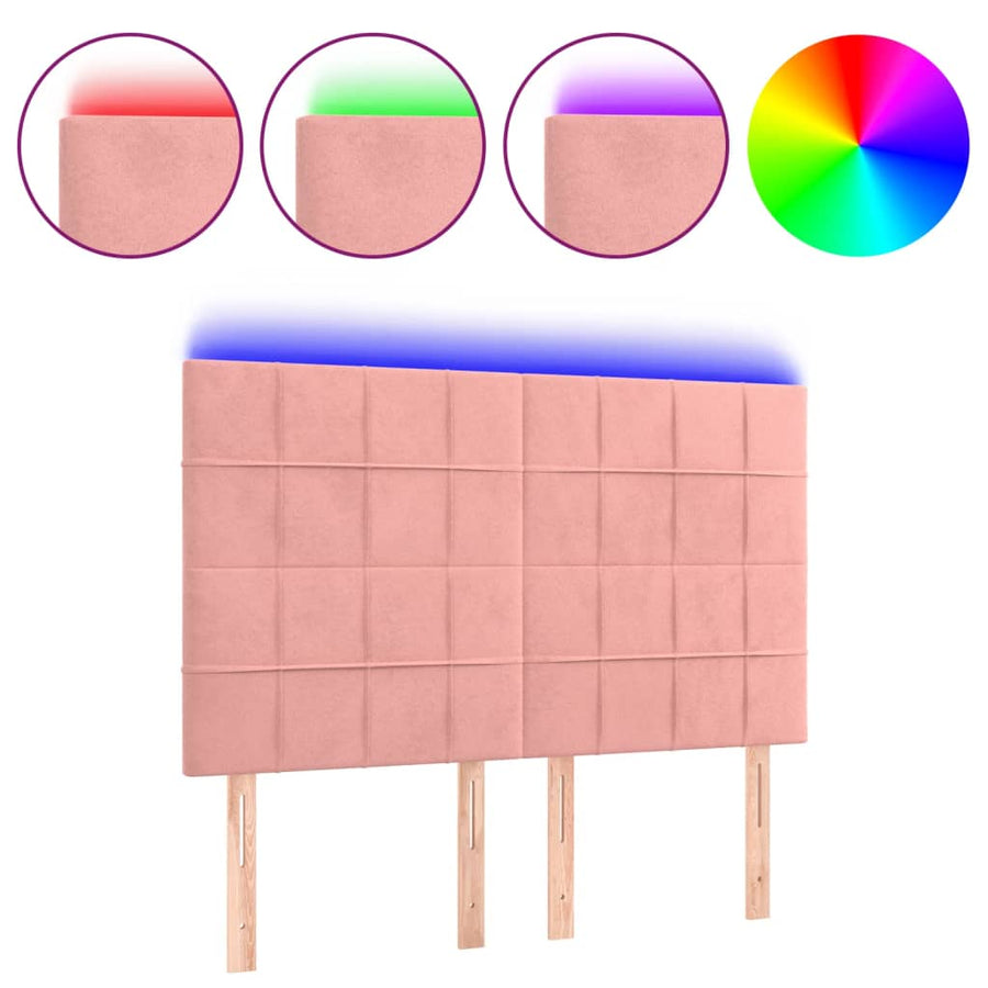 Hoofdbord Led Fluweel Zwart 144 x 5 x 118/128 cm Roze