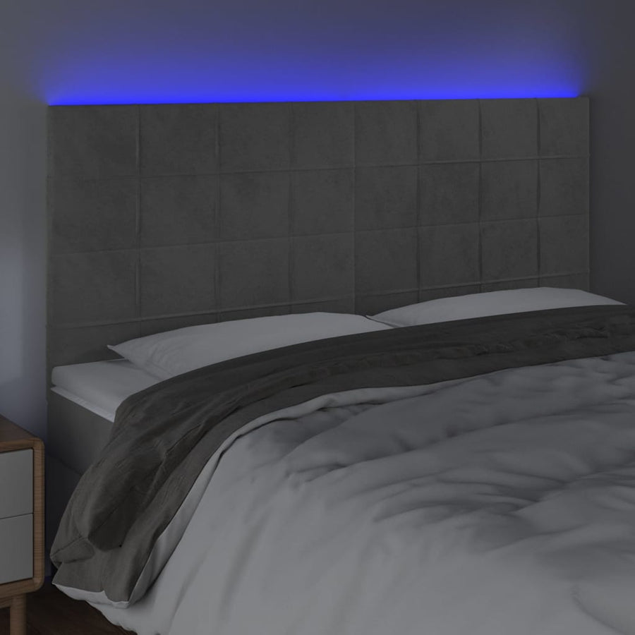 Hoofdbord Led Fluweel 160 x 5 x 118/128 cm Lichtgrijs