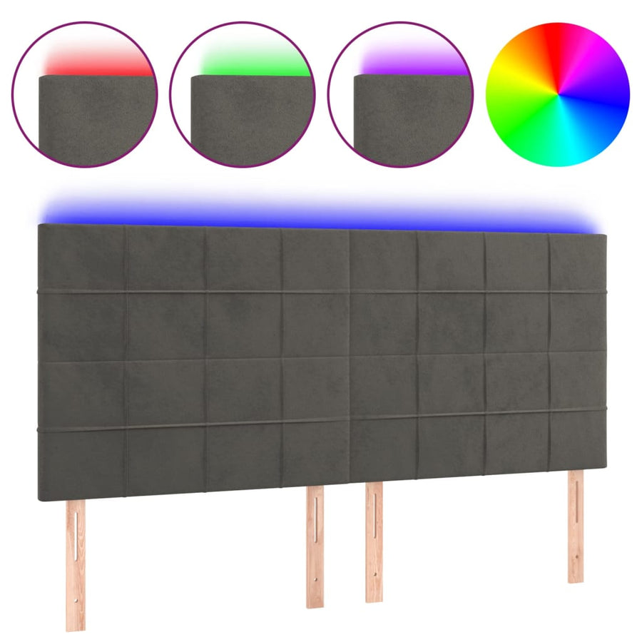 Hoofdbord Led Fluweel 160 x 5 x 118/128 cm Donkergrijs