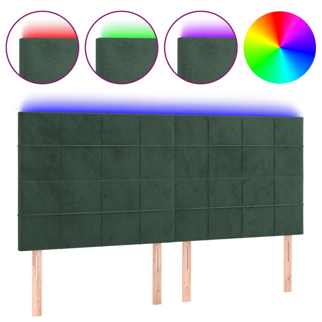 Hoofdbord Led Fluweel 160 x 5 x 118/128 cm Donkergroen