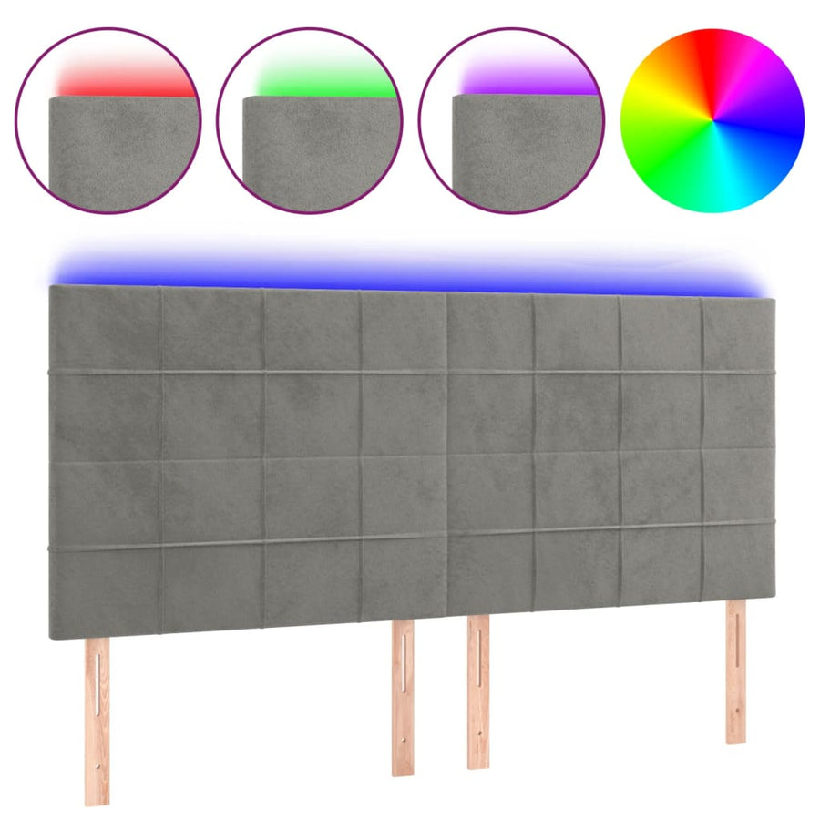Hoofdbord Led Fluweel 200 x 5 x 118/128 cm Lichtgrijs