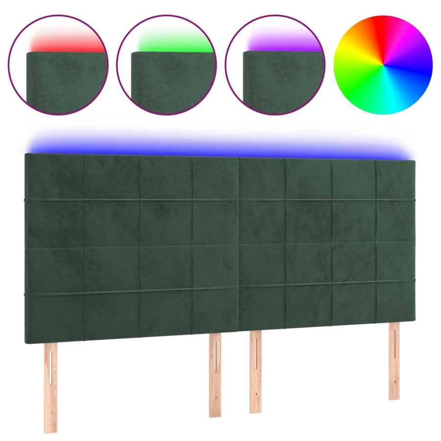 Hoofdbord Led Fluweel 200 x 5 x 118/128 cm Donkergroen