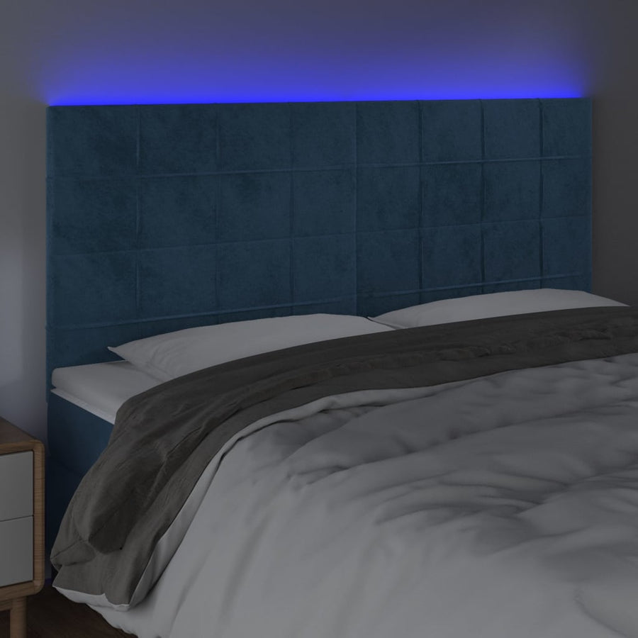 Hoofdbord Led Fluweel 200 x 5 x 118/128 cm Donkerblauw
