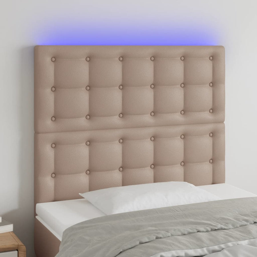 Hoofdbord LED 80x5x118/128 cm kunstleer cappuccinokleurig