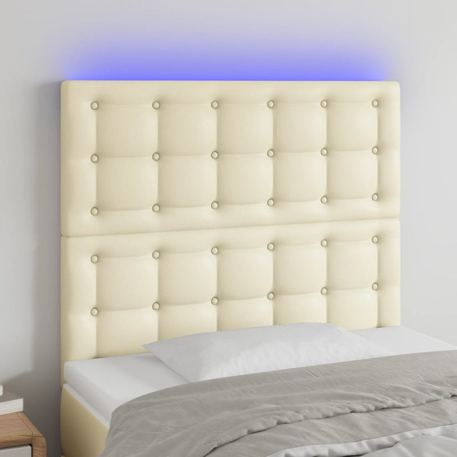 Hoofdbord Led Kunstleer Kleurig 90 x 5 x 118/128 cm Crème