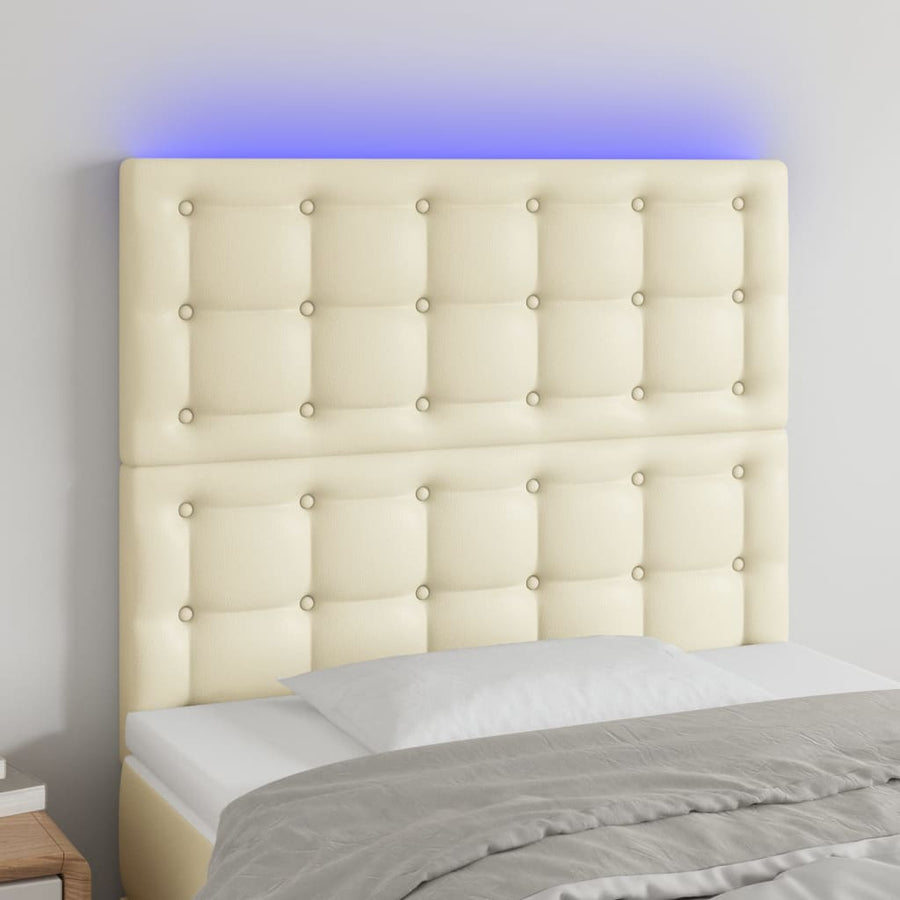 Hoofdbord Led Kunstleer Kleurig 100 x 5 x 118/128 cm Crème