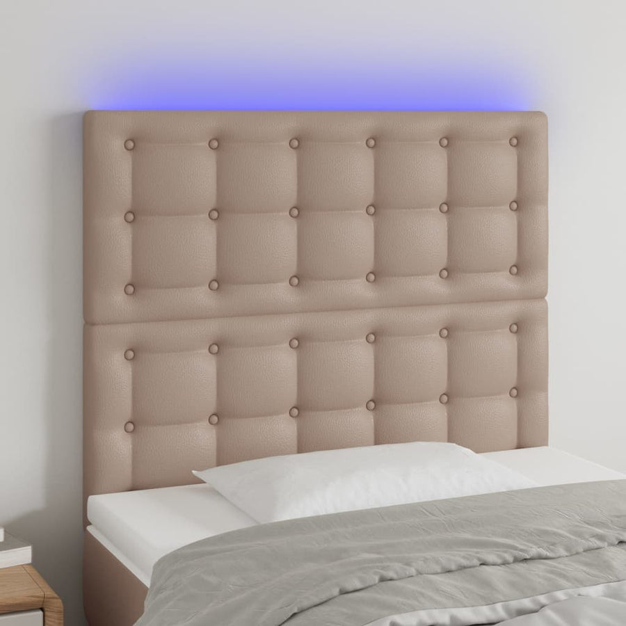 Hoofdbord LED 100x5x118/128 cm kunstleer cappuccinokleurig