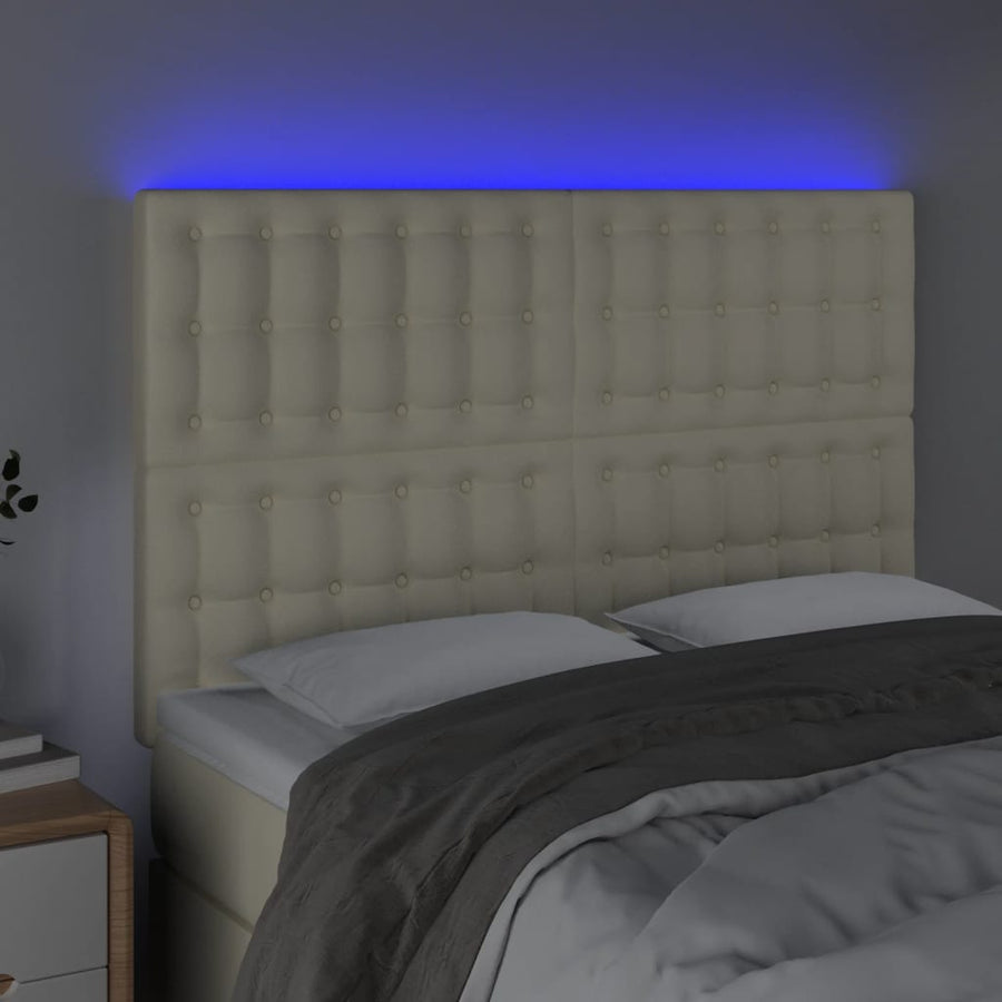 Hoofdbord Led Kunstleer Kleurig 144 x 5 x 118/128 cm Crème