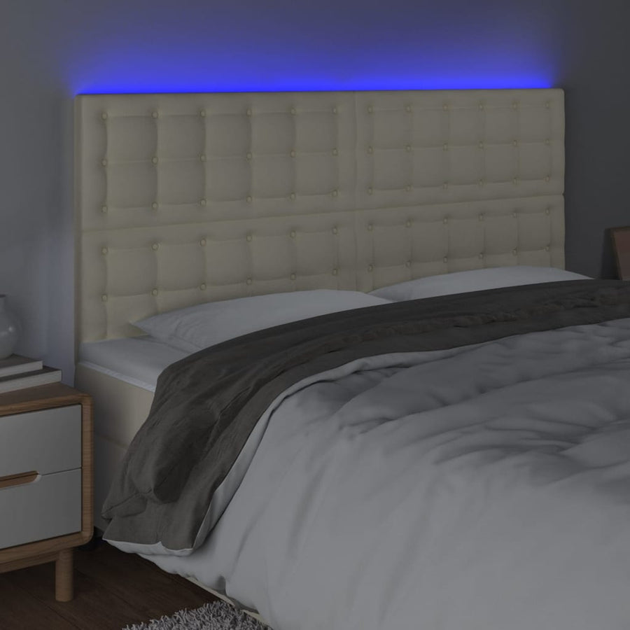 Hoofdbord Led Kunstleer Kleurig 180 x 5 x 118/128 cm Crème