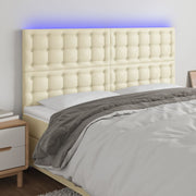 Headboard LED 200x5x118/128 cm faux leather cream