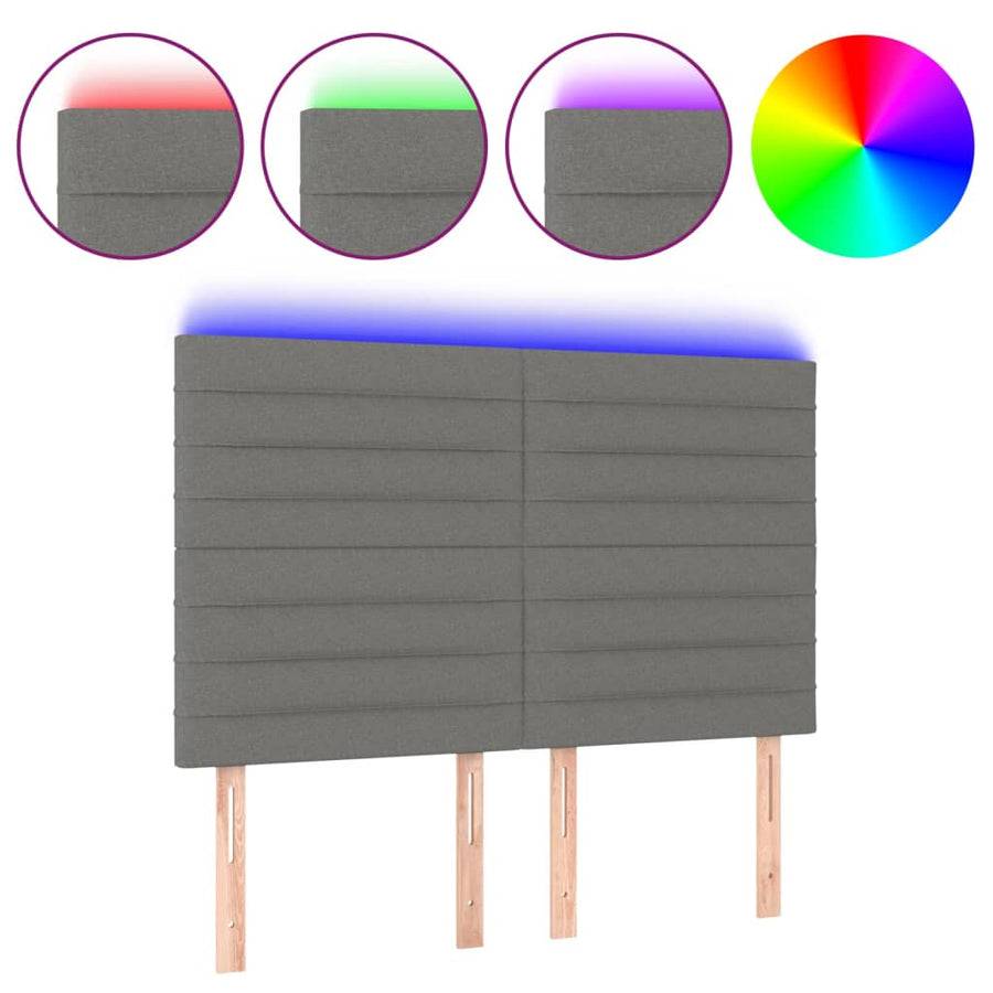 Hoofdbord LED 144x5x118/128 cm stof donkergrijs 144 x 5 x 118/128 cm Donkergrijs