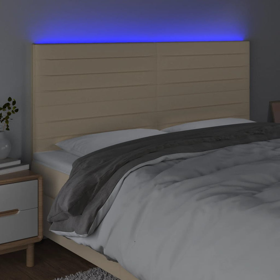 Hoofdbord Led Stof Kleurig 180 x 5 x 118/128 cm Crème