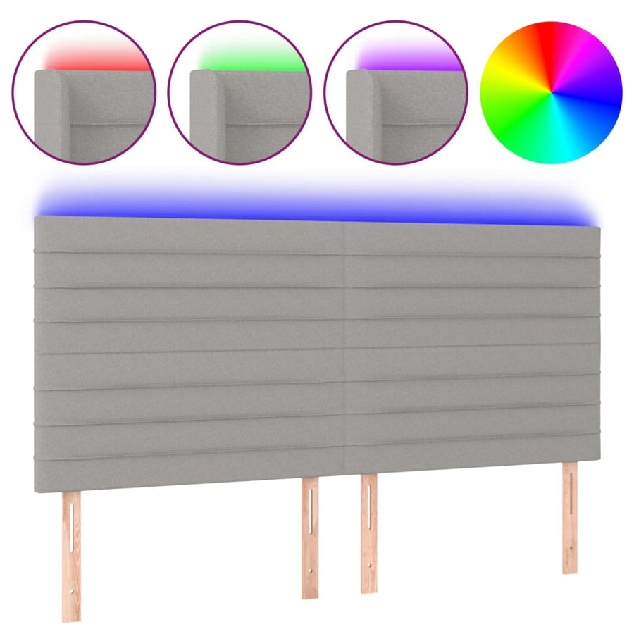 Hoofdbord LED 200x5x118/128 cm stof lichtgrijs 200 x 5 x 118/128 cm Lichtgrijs