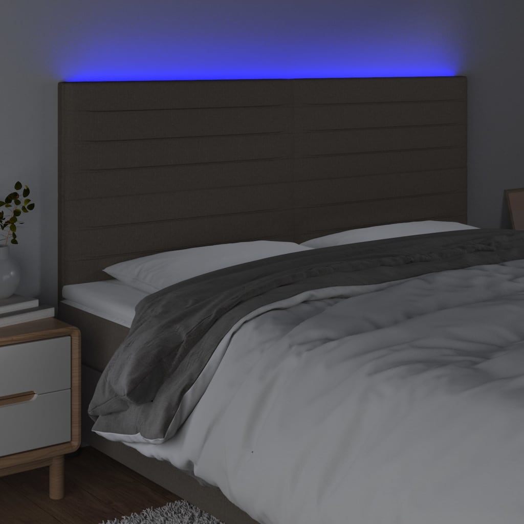 Hoofdbord LED 200x5x118/128 cm stof taupe 200 x 5 x 118/128 cm Taupe