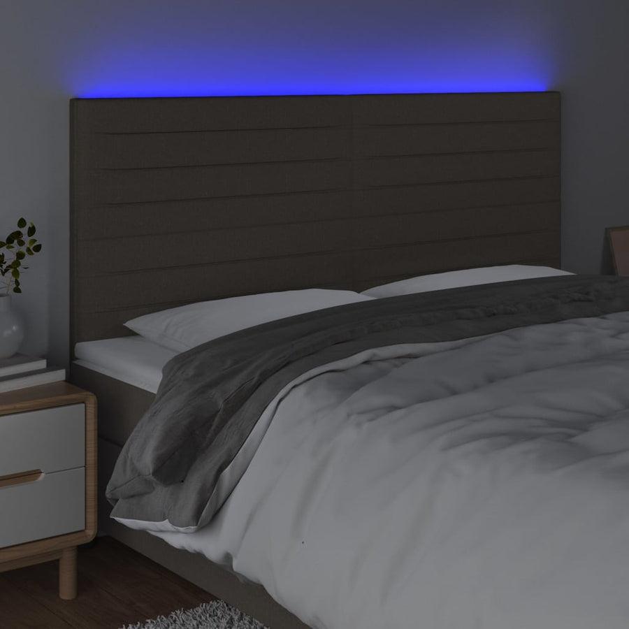 Hoofdbord LED 200x5x118/128 cm stof taupe 200 x 5 x 118/128 cm Taupe