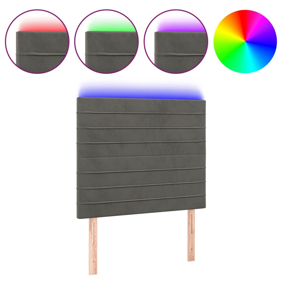 Hoofdbord LED 100x5x118/128 cm fluweel donkergrijs 100 x 5 x 118/128 cm Donkergrijs
