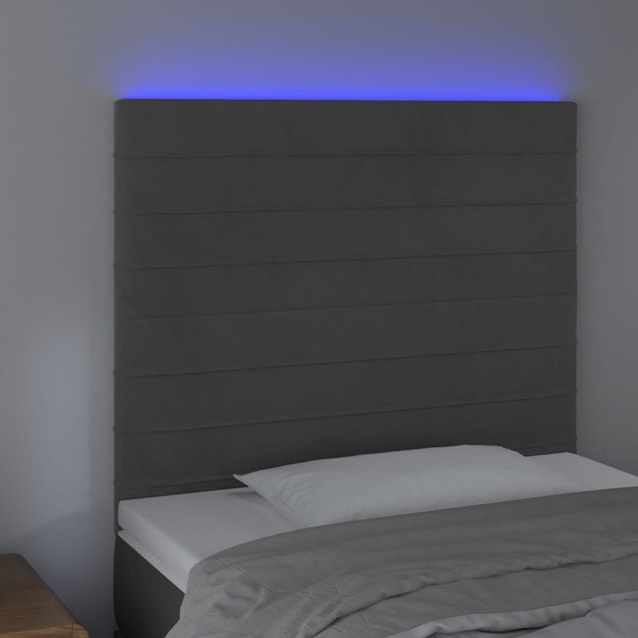 Hoofdbord LED 100x5x118/128 cm fluweel donkergrijs 100 x 5 x 118/128 cm Donkergrijs