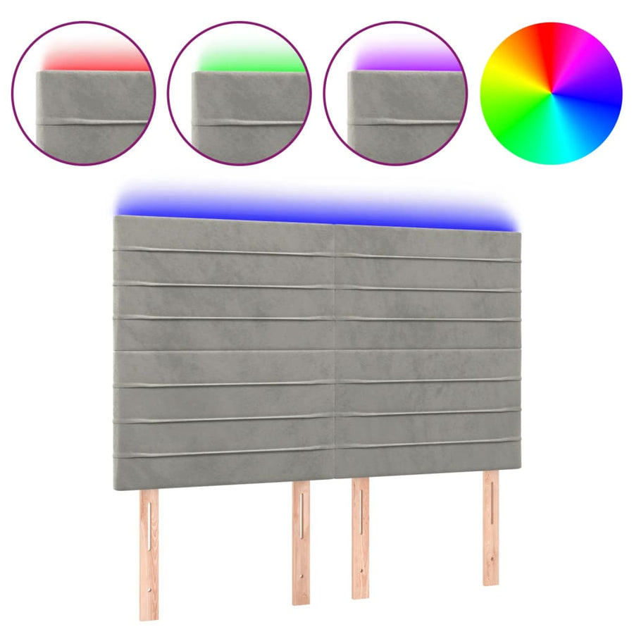 Hoofdbord LED 144x5x118/128 cm fluweel lichtgrijs 144 x 5 x 118/128 cm Lichtgrijs