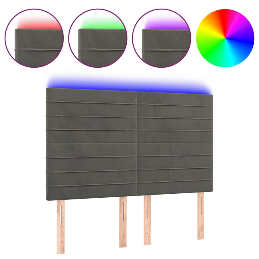 Hoofdbord LED 144x5x118/128 cm fluweel donkergrijs 144 x 5 x 118/128 cm Donkergrijs