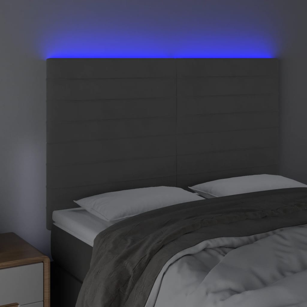 Hoofdbord LED 144x5x118/128 cm fluweel donkergrijs 144 x 5 x 118/128 cm Donkergrijs