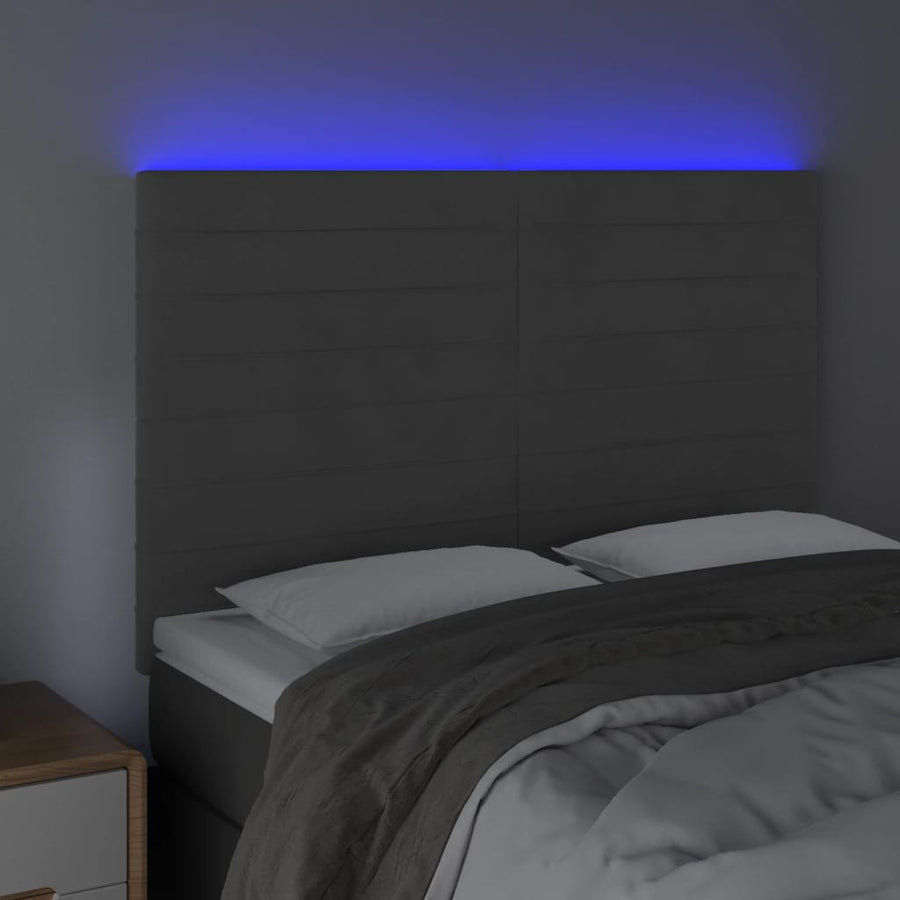 Hoofdbord LED 144x5x118/128 cm fluweel donkergrijs 144 x 5 x 118/128 cm Donkergrijs