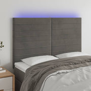 Hoofdbord 144x5x118/128 cm fluweel donkergrijs LED