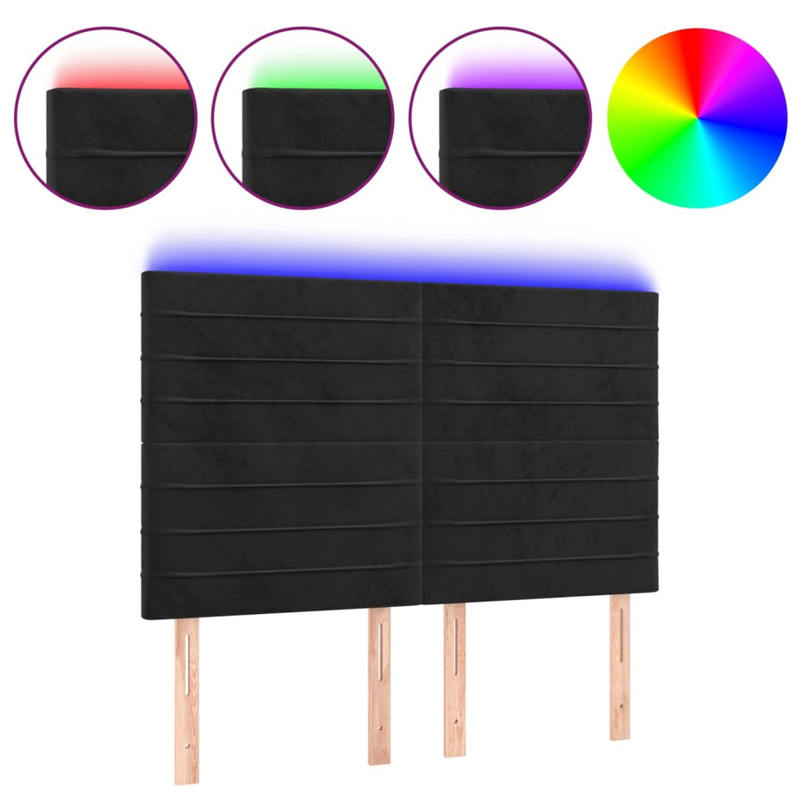 Hoofdbord Led Fluweel 144 x 5 x 118/128 cm Zwart