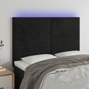 Hoofdbord 144x5x118/128 cm fluweel zwart met LED