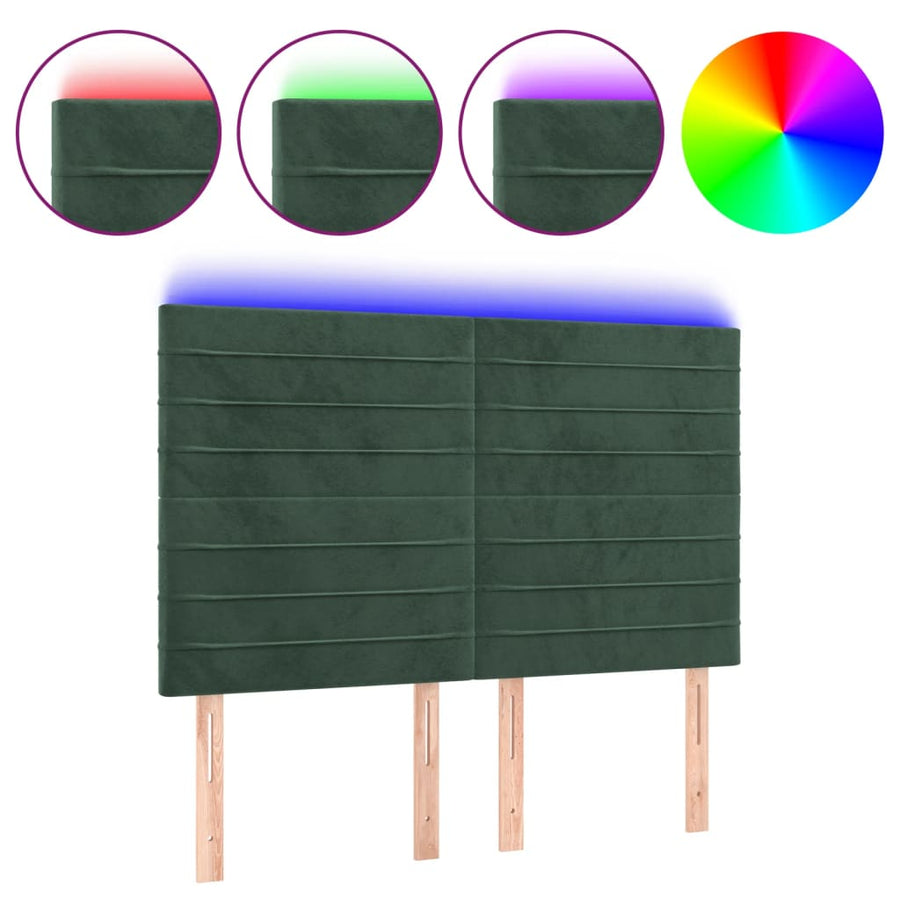 Hoofdbord LED 144x5x118/128 cm fluweel donkergroen 144 x 5 x 118/128 cm Donkergroen