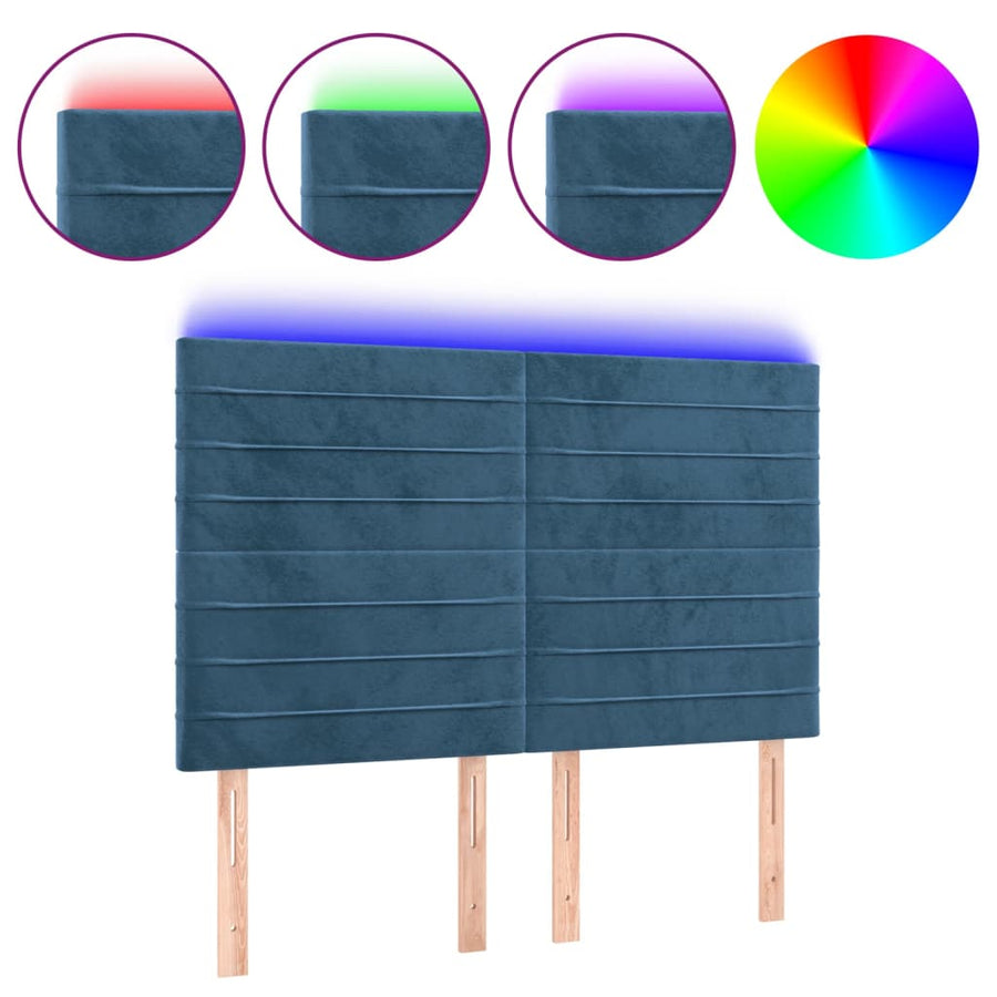 Hoofdbord Led Fluweel 144 x 5 x 118/128 cm Donkerblauw