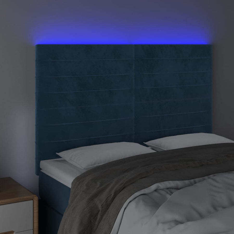 Hoofdbord Led Fluweel 144 x 5 x 118/128 cm Donkerblauw